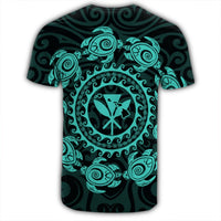 Hawaiian Map Kanaka Turtles Circle Style Turquoise Polynesian T Shirt - Polynesian Pride