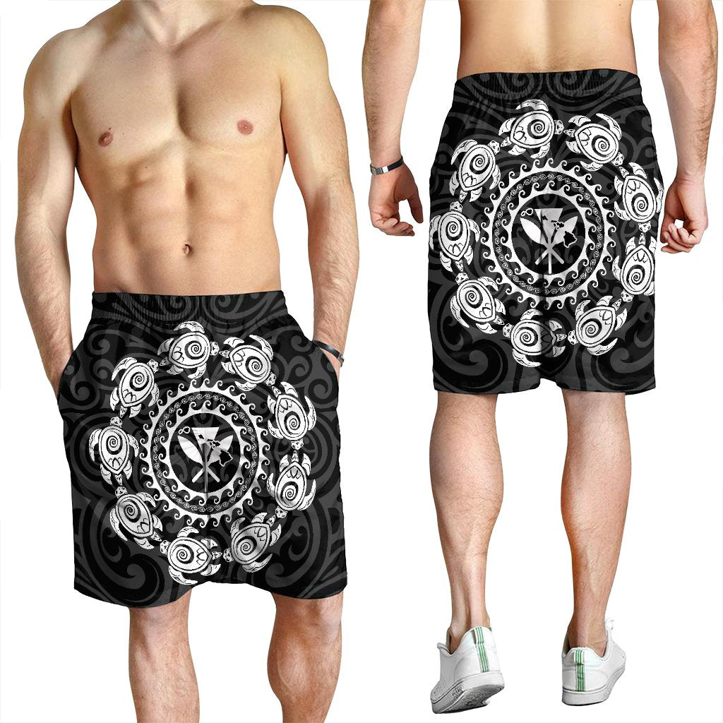 Hawaiian Map Kanaka Turtles Circle Style White Polynesian Men's Shorts - AH - Polynesian Pride