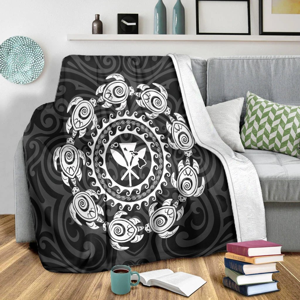 Hawaiian Map Kanaka Turtles Circle Style White Polynesian Premium Blankets - AH - Polynesian Pride