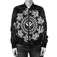Hawaiian Map Kanaka Turtles Circle Style White Polynesian Bomber Jacket - AH - Polynesian Pride