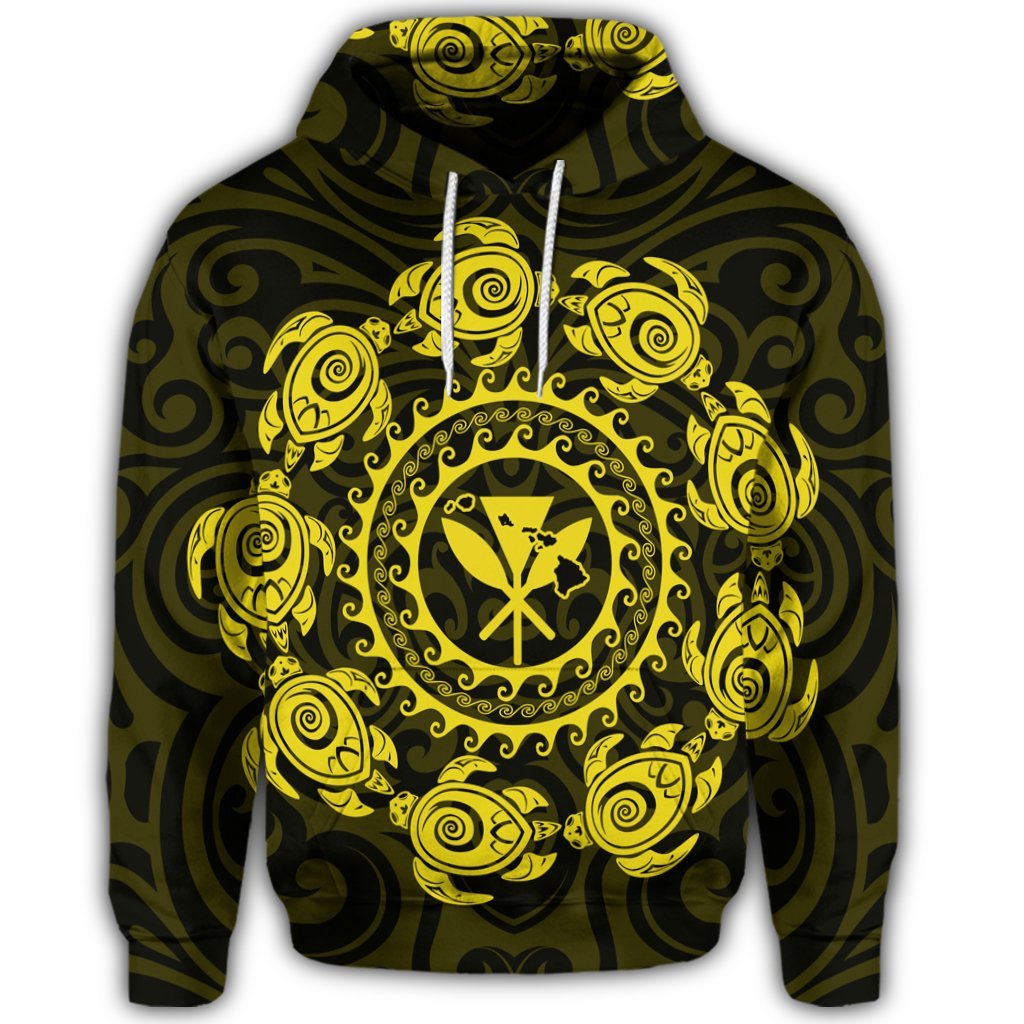 Hawaiian Map Kanaka Turtles Circle Style Yellow Polynesian Hoodie - Polynesian Pride
