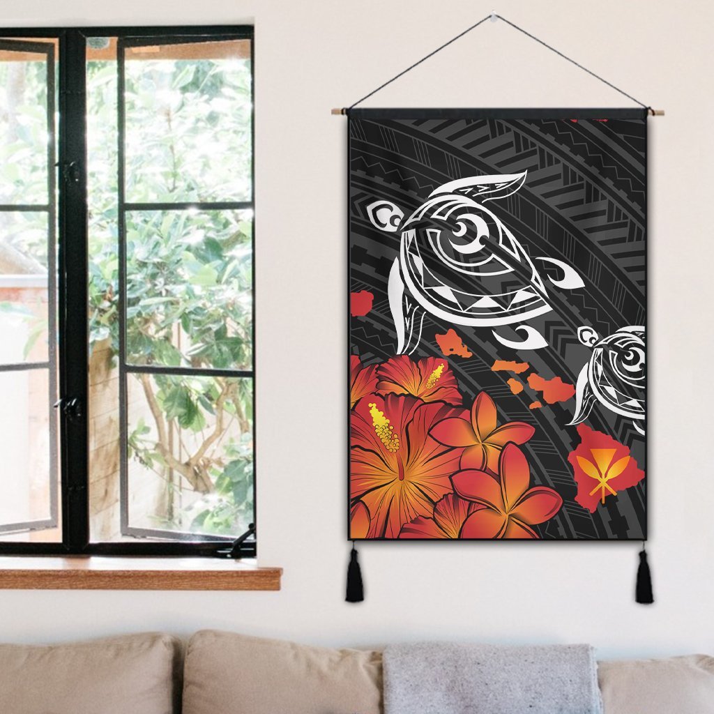 Hawaiian Map Kanaka Turtles Hibiscus Plumeria Hanging Poster - AH - Polynesian Pride