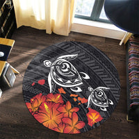 Hawaiian Map Kanaka Turtles Hibiscus Plumeria Round Carpet - AH - Polynesian Pride
