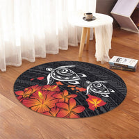 Hawaiian Map Kanaka Turtles Hibiscus Plumeria Round Carpet - AH - Polynesian Pride