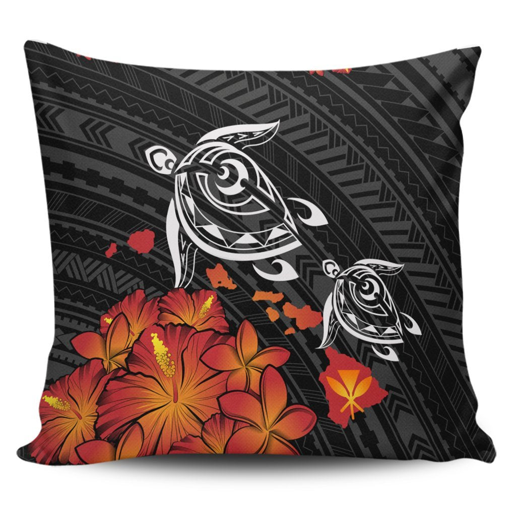 Hawaiian Map Kanaka Turtles Hibiscus Plumeria Pillow Covers - AH Pillow Covers Black - Polynesian Pride