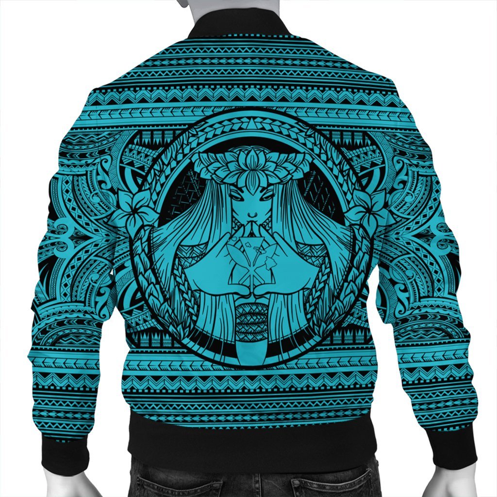 Hawaiian Map Madame Pele Kanaka Plumeria Polynesian Bomber Jacket Blue AH - Polynesian Pride