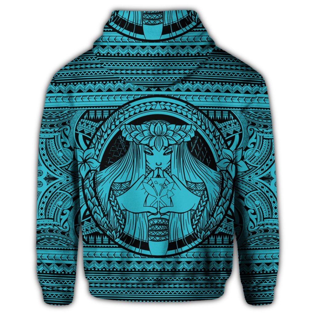 Hawaiian Map Madame Pele Kanaka Plumeria Polynesian Zip Hoodie Blue - Polynesian Pride
