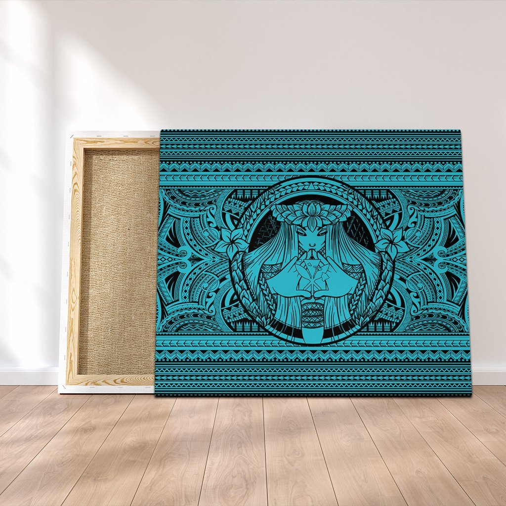 Hawaiian Map Madame Pele Kanaka Plumeria Polynesian Canvas Blue AH Canvas Poly-cotton - Polynesian Pride