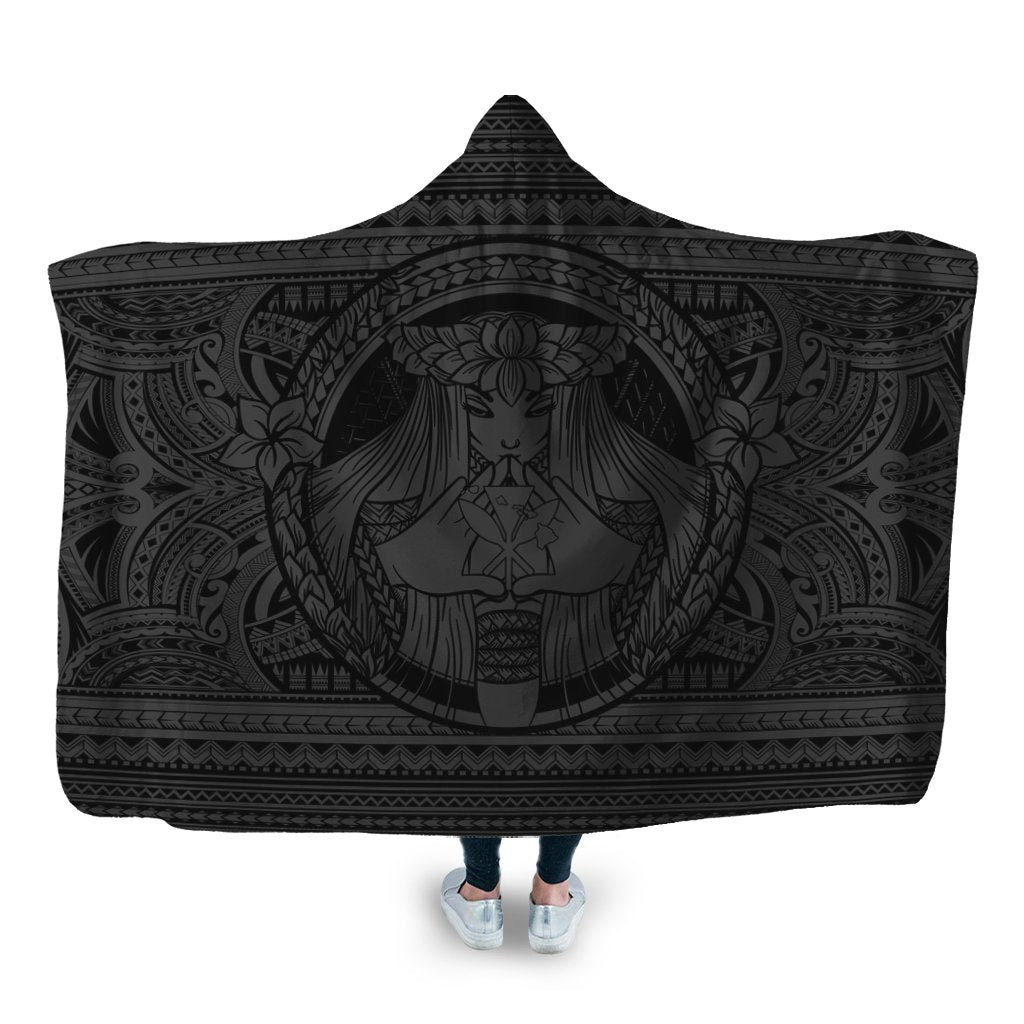 Hawaiian Map Madame Pele Kanaka Plumeria Polynesian Hooded Blanket Gray AH Hooded Blanket White - Polynesian Pride