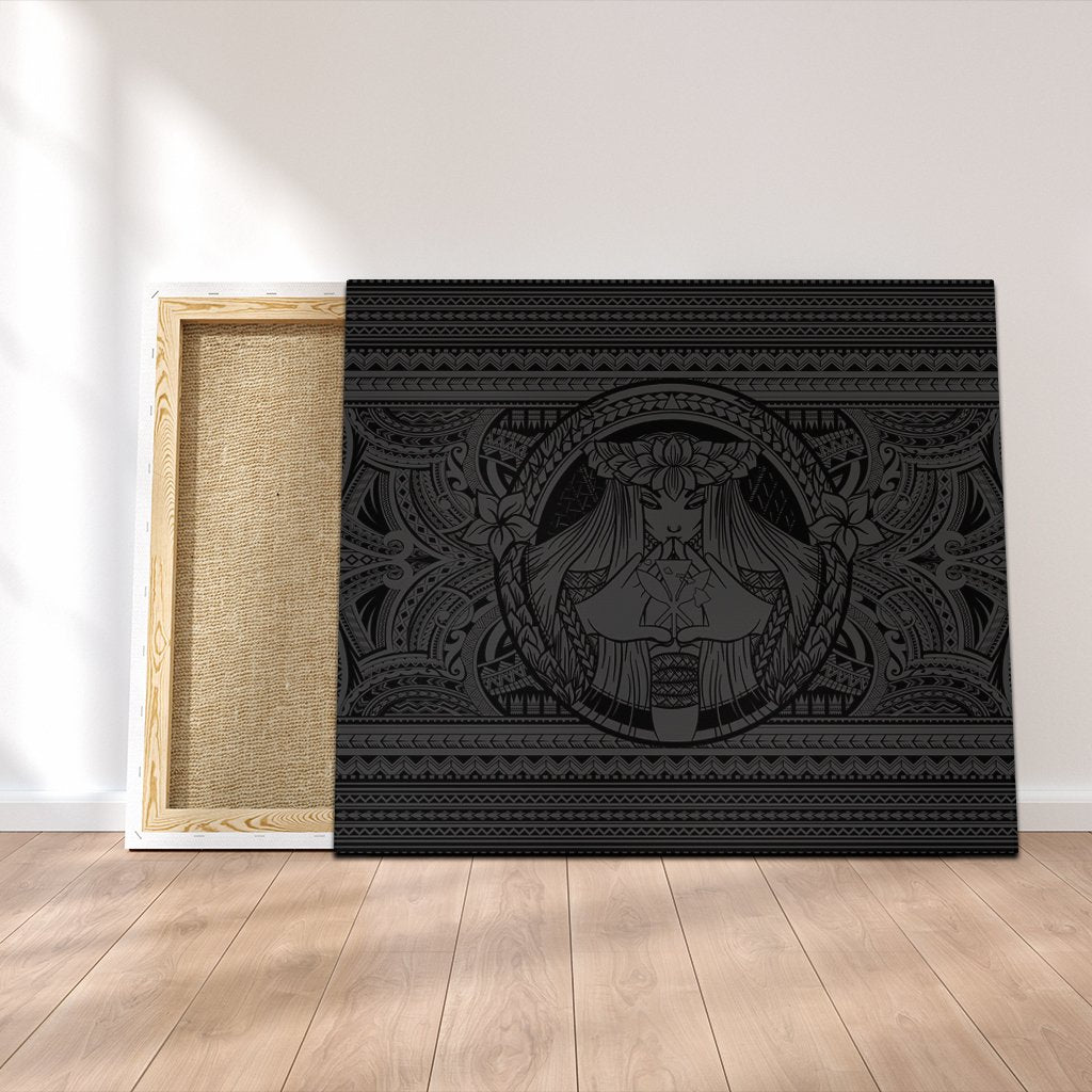 Hawaiian Map Madame Pele Kanaka Plumeria Polynesian Canvas Gray AH Canvas Poly-cotton - Polynesian Pride