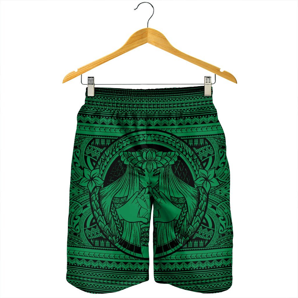 Hawaiian Map Madame Pele Kanaka Plumeria Polynesian Men's Shorts Green AH - Polynesian Pride