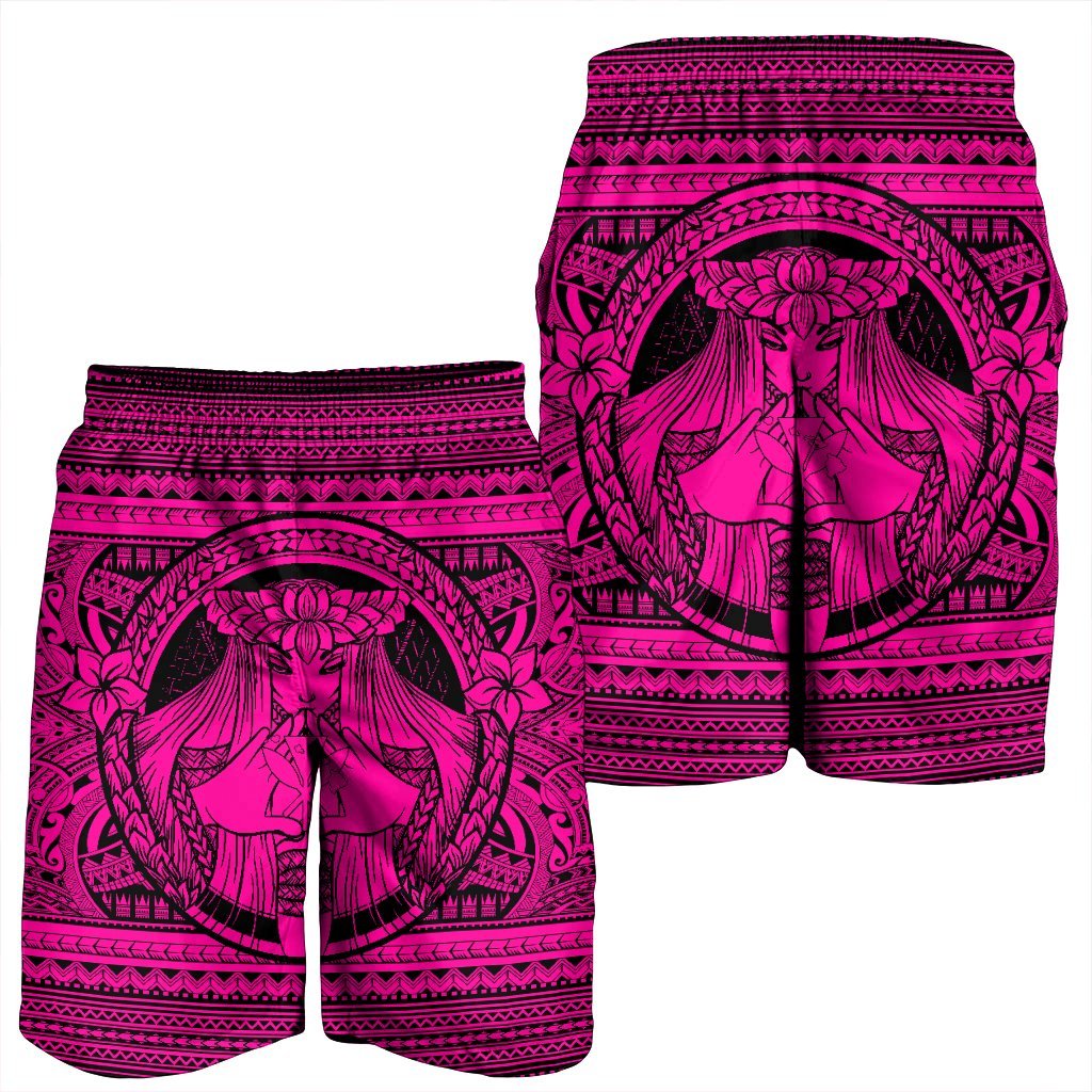 Hawaiian Map Madame Pele Kanaka Plumeria Polynesian Men's Shorts Pink AH - Polynesian Pride