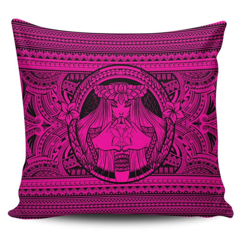 Hawaiian Map Madame Pele Kanaka Plumeria Polynesian Pillow Covers Pink AH Pillow Covers Black - Polynesian Pride