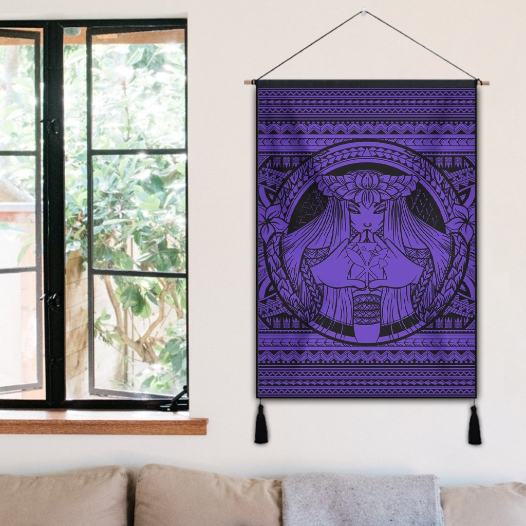 Hawaiian Map Madame Pele Kanaka Plumeria Polynesian Hanging Poster Purple AH - Polynesian Pride
