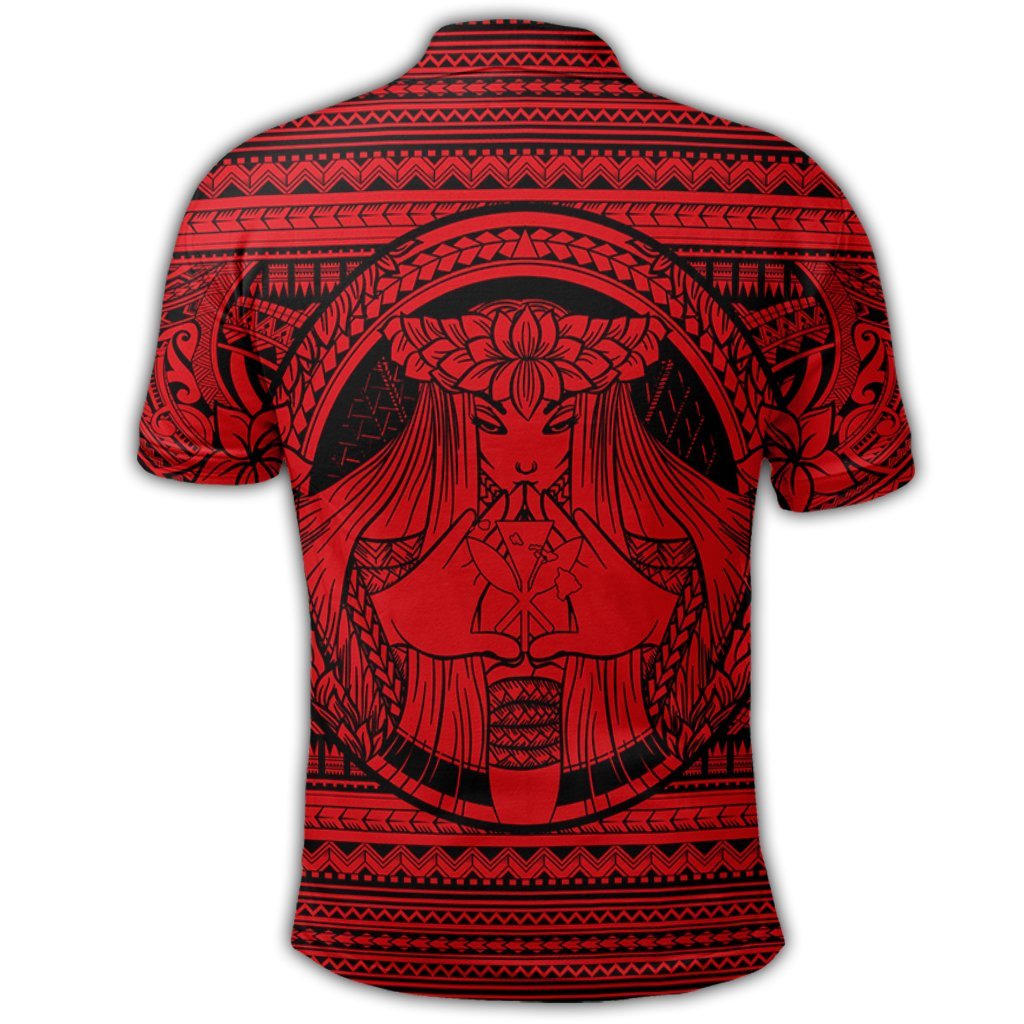 Hawaiian Map Madame Pele Kanaka Plumeria Polynesian Polo Shirt Red - Polynesian Pride
