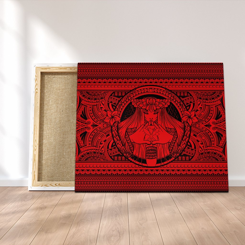 Hawaiian Map Madame Pele Kanaka Plumeria Polynesian Canvas Red AH Canvas Poly-cotton - Polynesian Pride