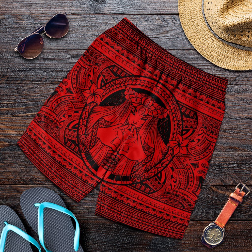 Hawaiian Map Madame Pele Kanaka Plumeria Polynesian Men's Shorts Red AH Art - Polynesian Pride