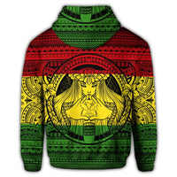 Hawaiian Map Madame Pele Kanaka Plumeria Polynesian Zip Hoodie Reggae - Polynesian Pride