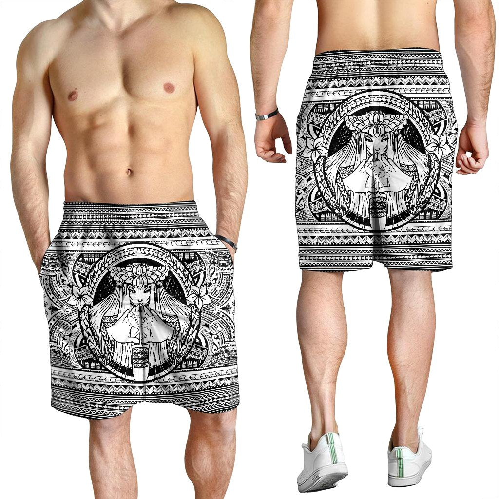 Hawaiian Map Madame Pele Kanaka Plumeria Polynesian Men's Shorts White AH - Polynesian Pride