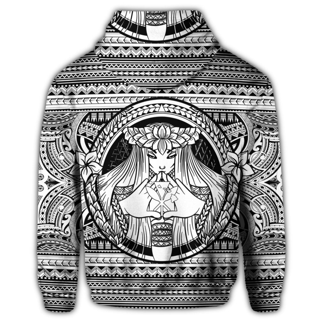 Hawaiian Map Madame Pele Kanaka Plumeria Polynesian Zip Hoodie White - Polynesian Pride