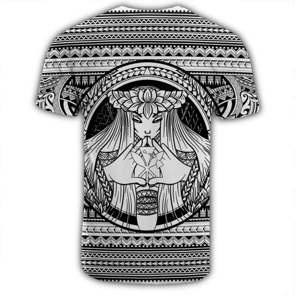 Hawaiian Map Madame Pele Kanaka Plumeria Polynesian T Shirt White - Polynesian Pride