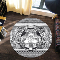 Hawaiian Map Madame Pele Kanaka Plumeria Polynesian Round Carpet White AH - Polynesian Pride