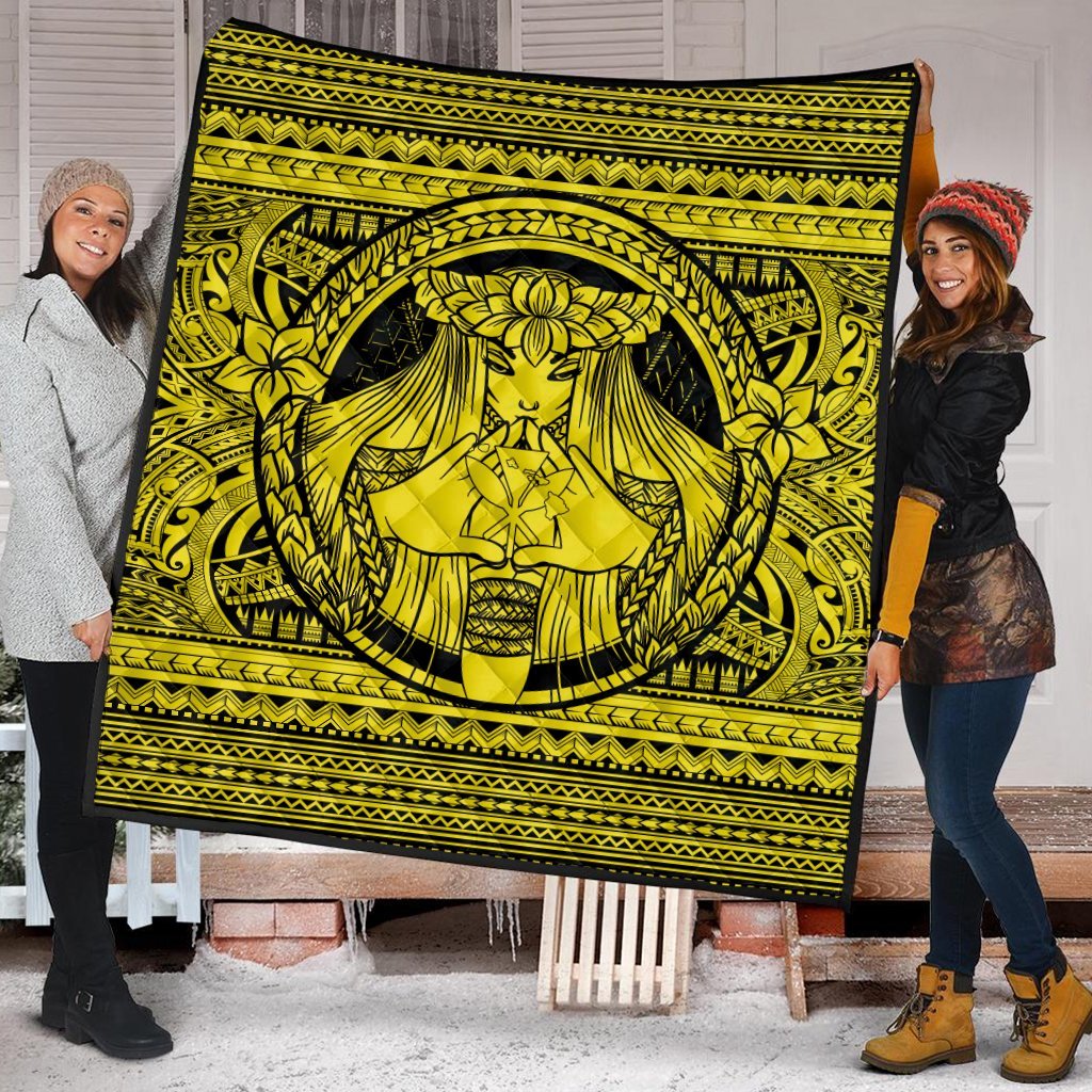 Hawaiian Map Madame Pele Kanaka Plumeria Polynesian Premium Quilts Yellow AH - Polynesian Pride