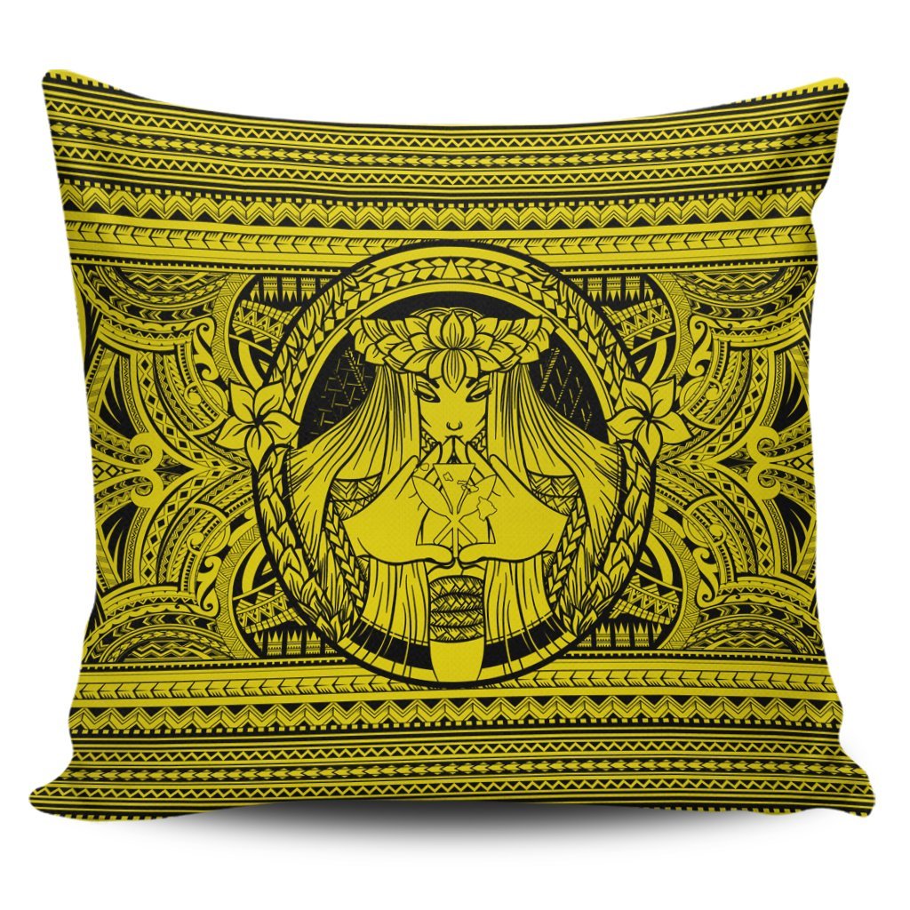 Hawaiian Map Madame Pele Kanaka Plumeria Polynesian Pillow Covers Yellow AH Pillow Covers Black - Polynesian Pride