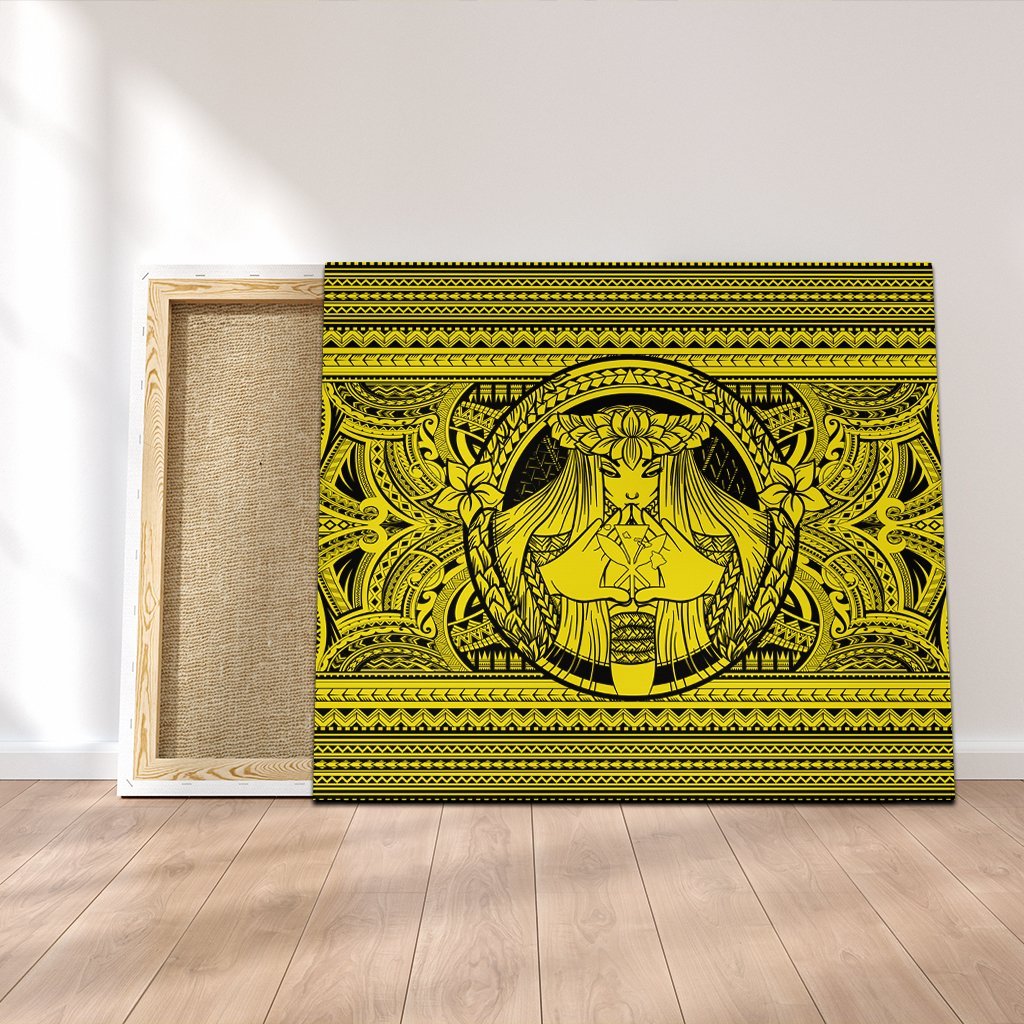 Hawaiian Map Madame Pele Kanaka Plumeria Polynesian Canvas Yellow AH Canvas Poly-cotton - Polynesian Pride