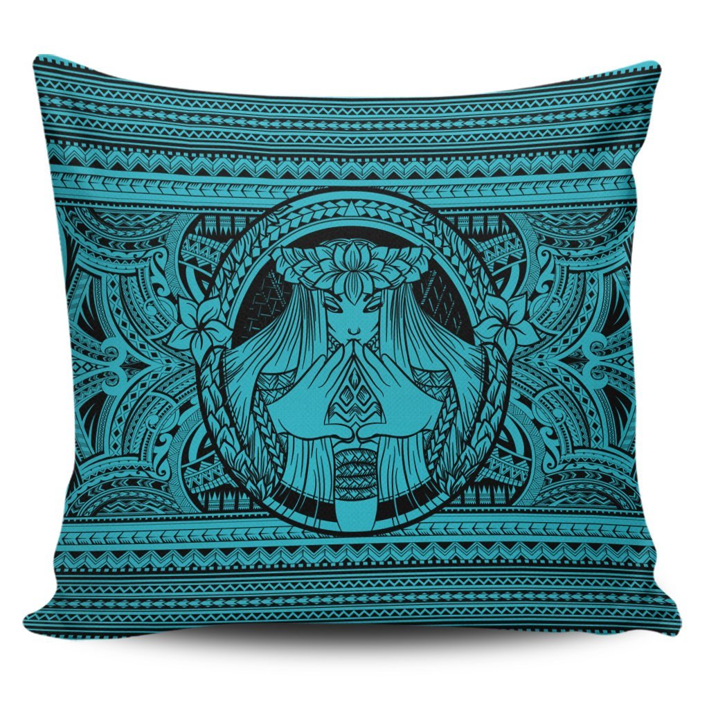 Hawaiian Map Madame Pele Mauna Kea Plumeria Polynesian Pillow Covers Blue AH Pillow Covers Black - Polynesian Pride