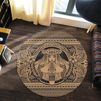 Hawaiian Map Madame Pele Mauna Kea Plumeria Polynesian Round Carpet Gold AH - Polynesian Pride