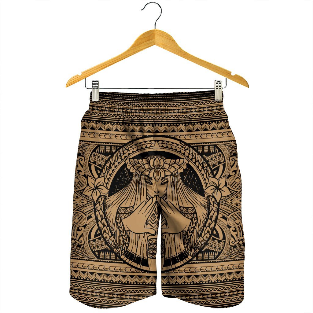 Hawaiian Map Madame Pele Mauna Kea Plumeria Polynesian Men's Shorts Gold AH - Polynesian Pride