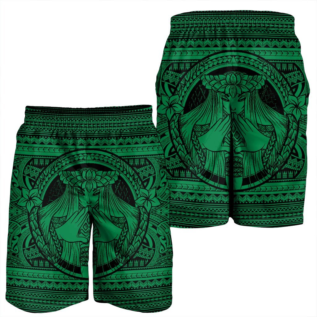 Hawaiian Map Madame Pele Mauna Kea Plumeria Polynesian Men's Shorts Green AH - Polynesian Pride