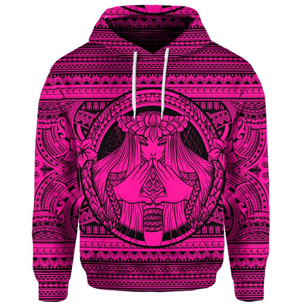 Custom Hawaiian Map Madame Pele Mauna Kea Plumeria Polynesian Hoodie Pink - Polynesian Pride