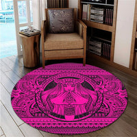 Hawaiian Map Madame Pele Mauna Kea Plumeria Polynesian Round Carpet Pink AH - Polynesian Pride