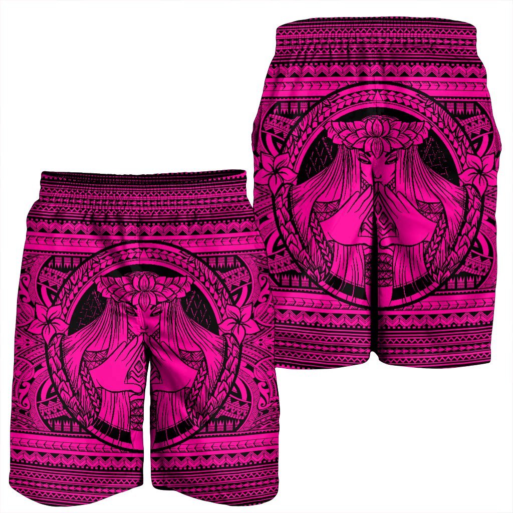 Hawaiian Map Madame Pele Mauna Kea Plumeria Polynesian Men's Shorts Pink AH - Polynesian Pride