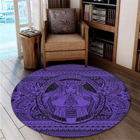 Hawaiian Map Madame Pele Mauna Kea Plumeria Polynesian Round Carpet Purple AH - Polynesian Pride