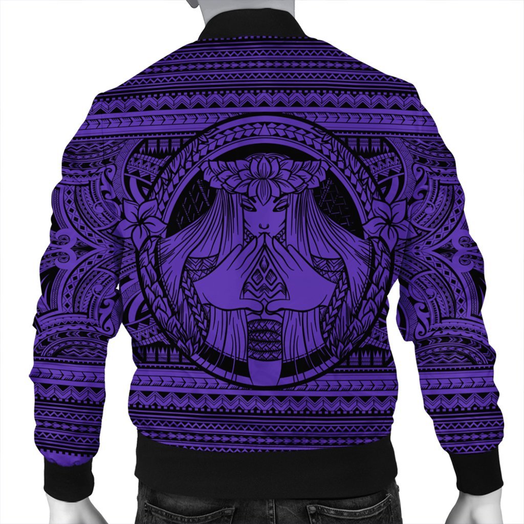 Hawaiian Map Madame Pele Mauna Kea Plumeria Polynesian Bomber Jacket Purple AH - Polynesian Pride