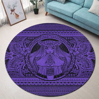 Hawaiian Map Madame Pele Mauna Kea Plumeria Polynesian Round Carpet Purple AH - Polynesian Pride