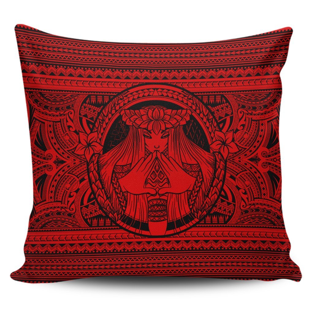 Hawaiian Map Madame Pele Mauna Kea Plumeria Polynesian Pillow Covers Red AH Pillow Covers Black - Polynesian Pride