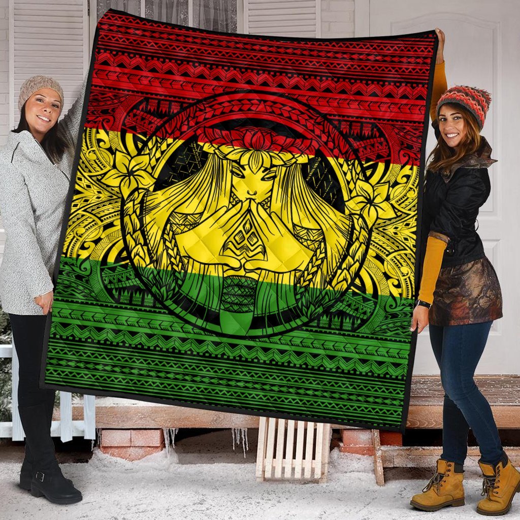 Hawaiian Map Madame Pele Mauna Kea Plumeria Polynesian Premium Quilts Reggae AH - Polynesian Pride