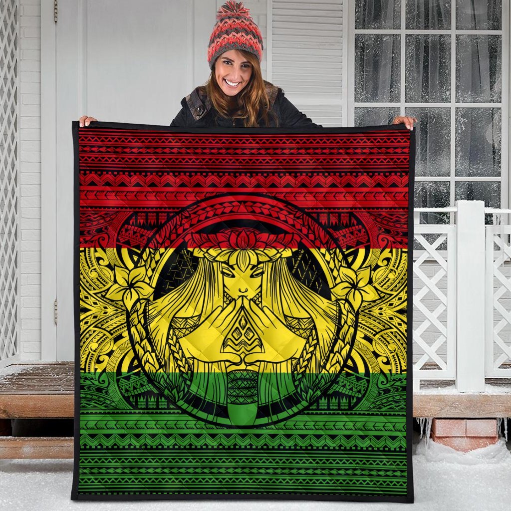 Hawaiian Map Madame Pele Mauna Kea Plumeria Polynesian Premium Quilts Reggae AH - Polynesian Pride