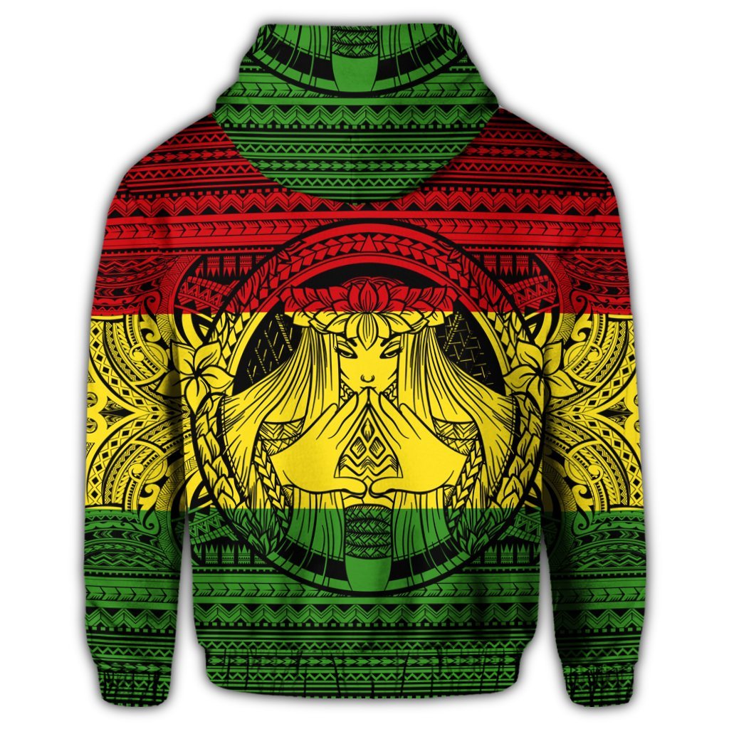 Hawaiian Map Madame Pele Mauna Kea Plumeria Polynesian Zip Hoodie Reggae - Polynesian Pride