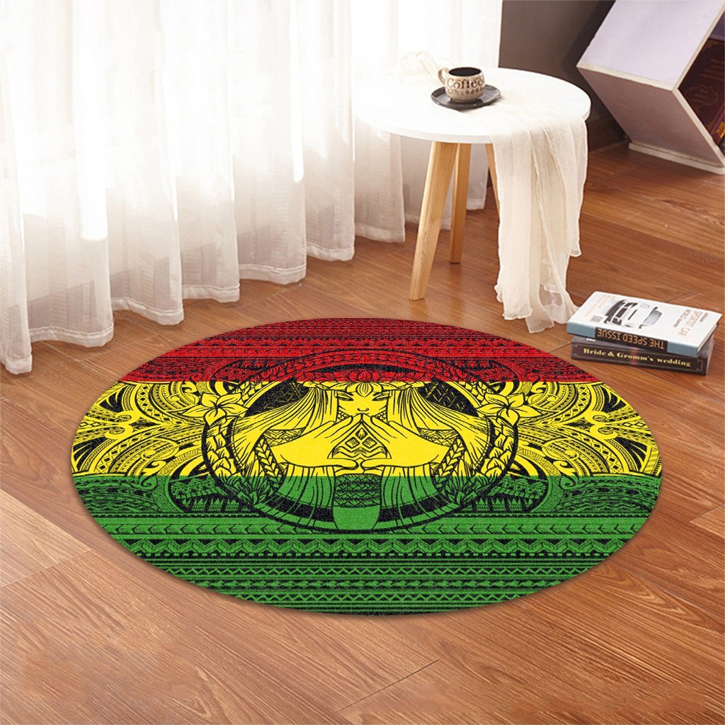 Hawaiian Map Madame Pele Mauna Kea Plumeria Polynesian Round Carpet Reggae AH - Polynesian Pride