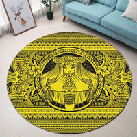 Hawaiian Map Madame Pele Mauna Kea Plumeria Polynesian Round Carpet Yellow AH - Polynesian Pride