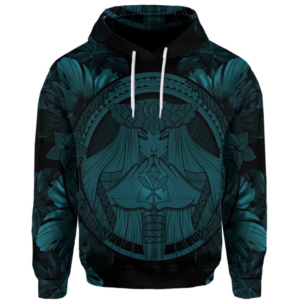 Custom Hawaiian Map Madame Pele Polynesian Hoodie Blue - Polynesian Pride