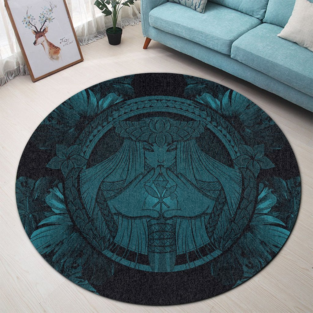 Hawaiian Map Madame Pele Polynesian Round Carpet Blue AH - Polynesian Pride