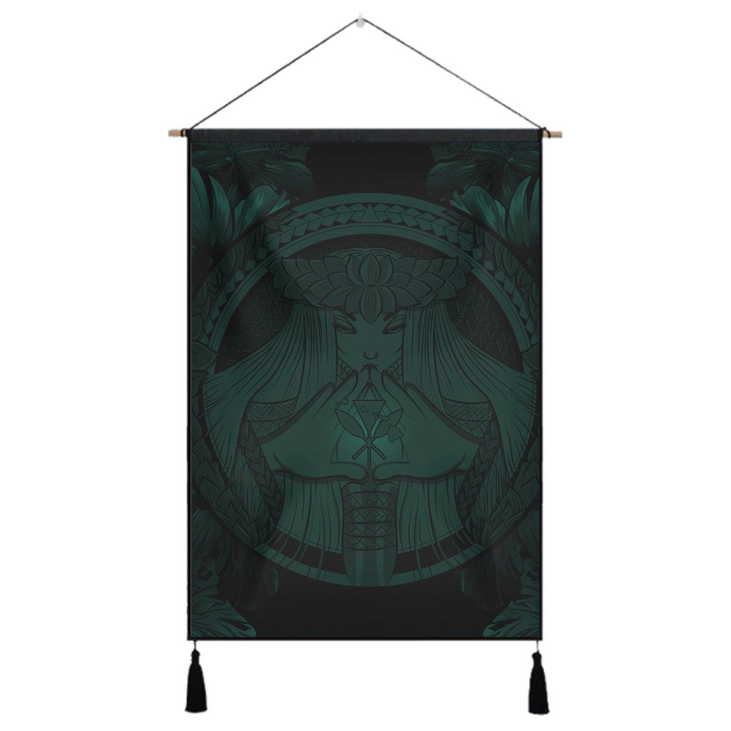 Hawaiian Map Madame Pele Polynesian Hanging Poster Dark Green AH Hanging Poster Cotton And Linen - Polynesian Pride