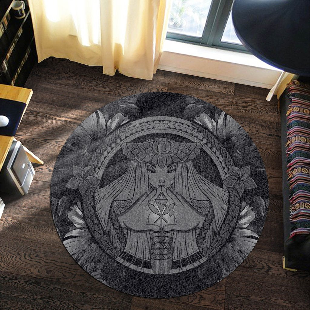 Hawaiian Map Madame Pele Polynesian Round Carpet Gray AH - Polynesian Pride