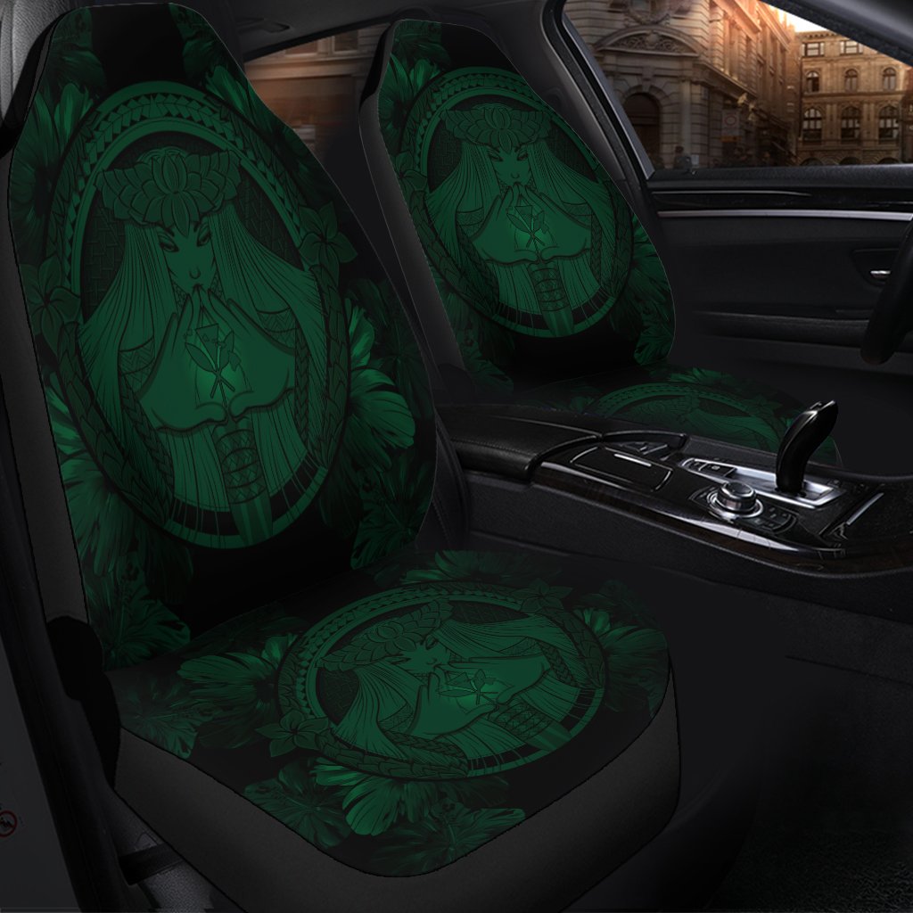 Hawaiian Map Madame Pele Polynesian Car Seat Covers Green AH - Polynesian Pride